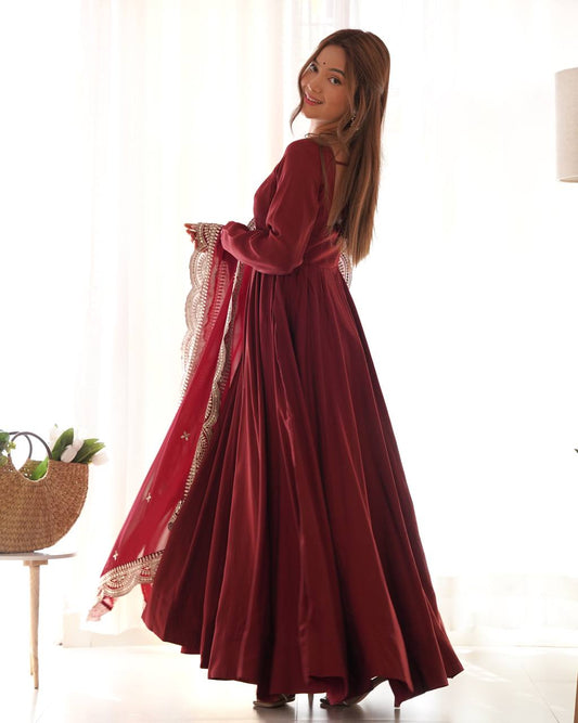 Premium Romansilk Chanderi Anarkali Gown Set
