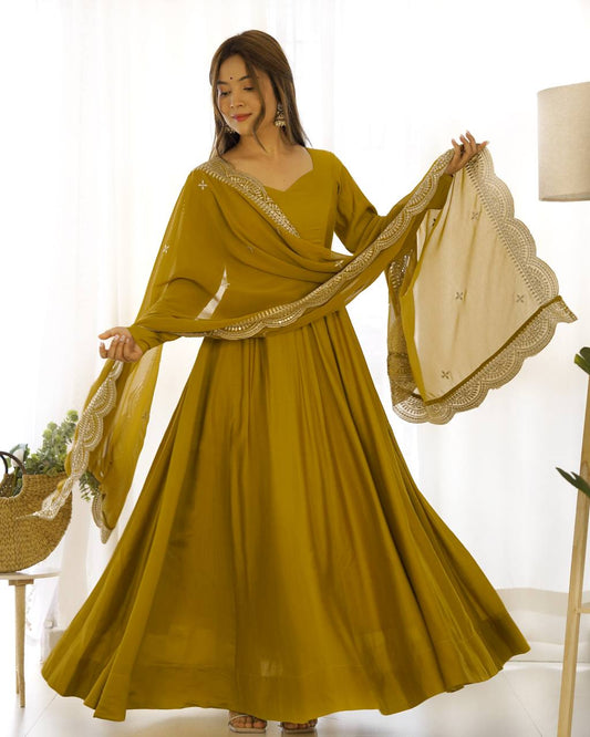 Premium Romansilk Chanderi Anarkali Gown Set