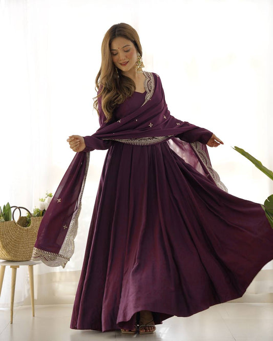 Premium Romansilk Chanderi Anarkali Gown Set
