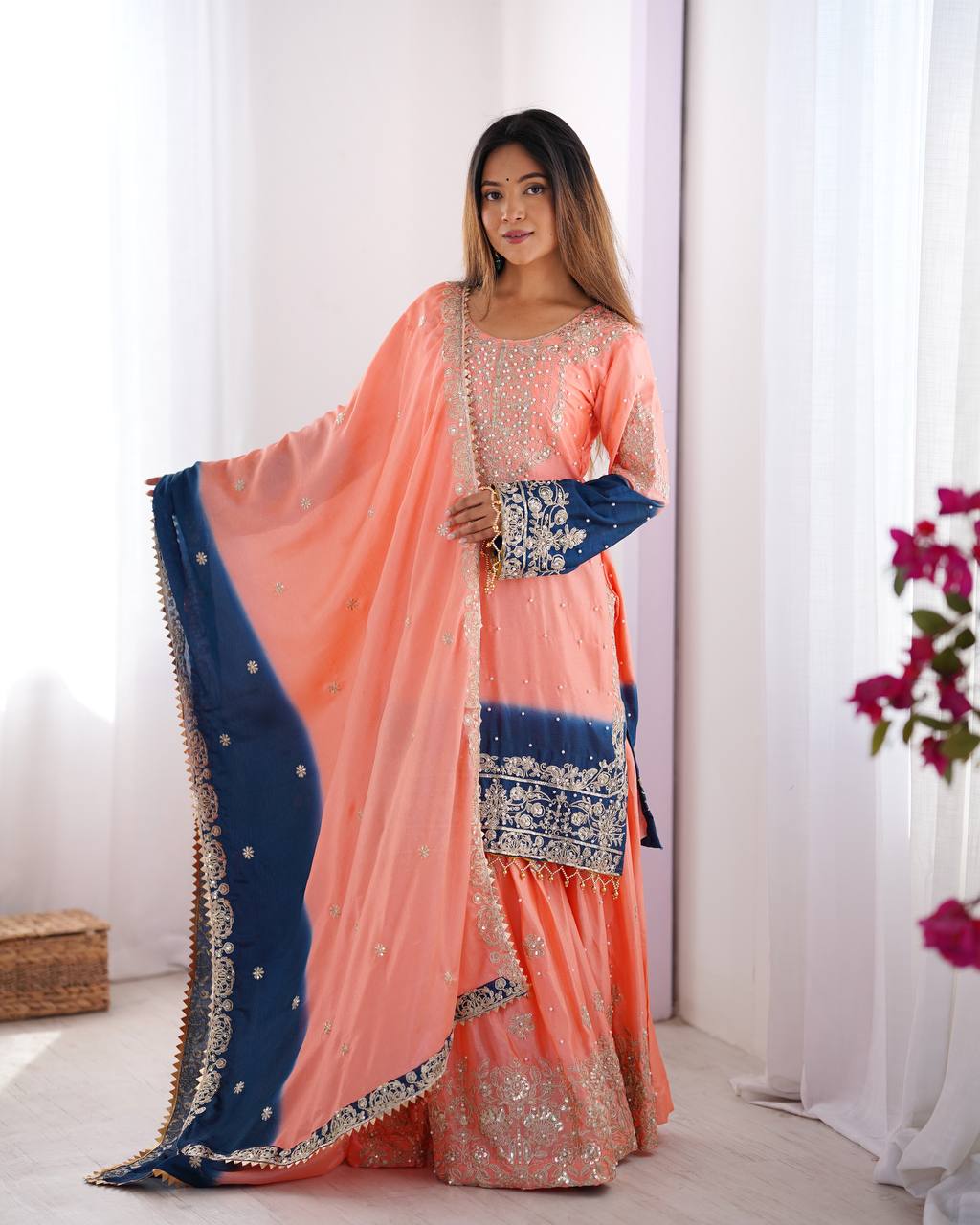 Elegant Heavy Chinon Designer Suit with Sharara & Dupatta