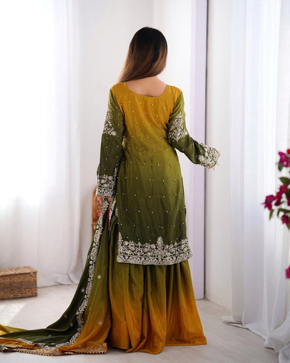 Elegant Heavy Chinon Designer Suit with Sharara & Dupatta