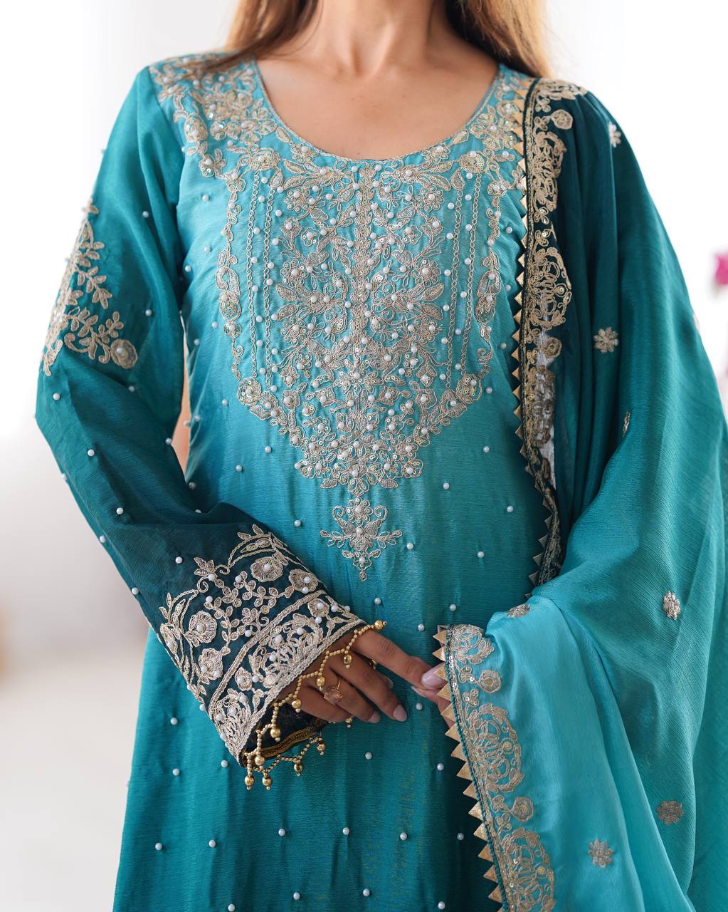 Elegant Heavy Chinon Designer Suit with Sharara & Dupatta