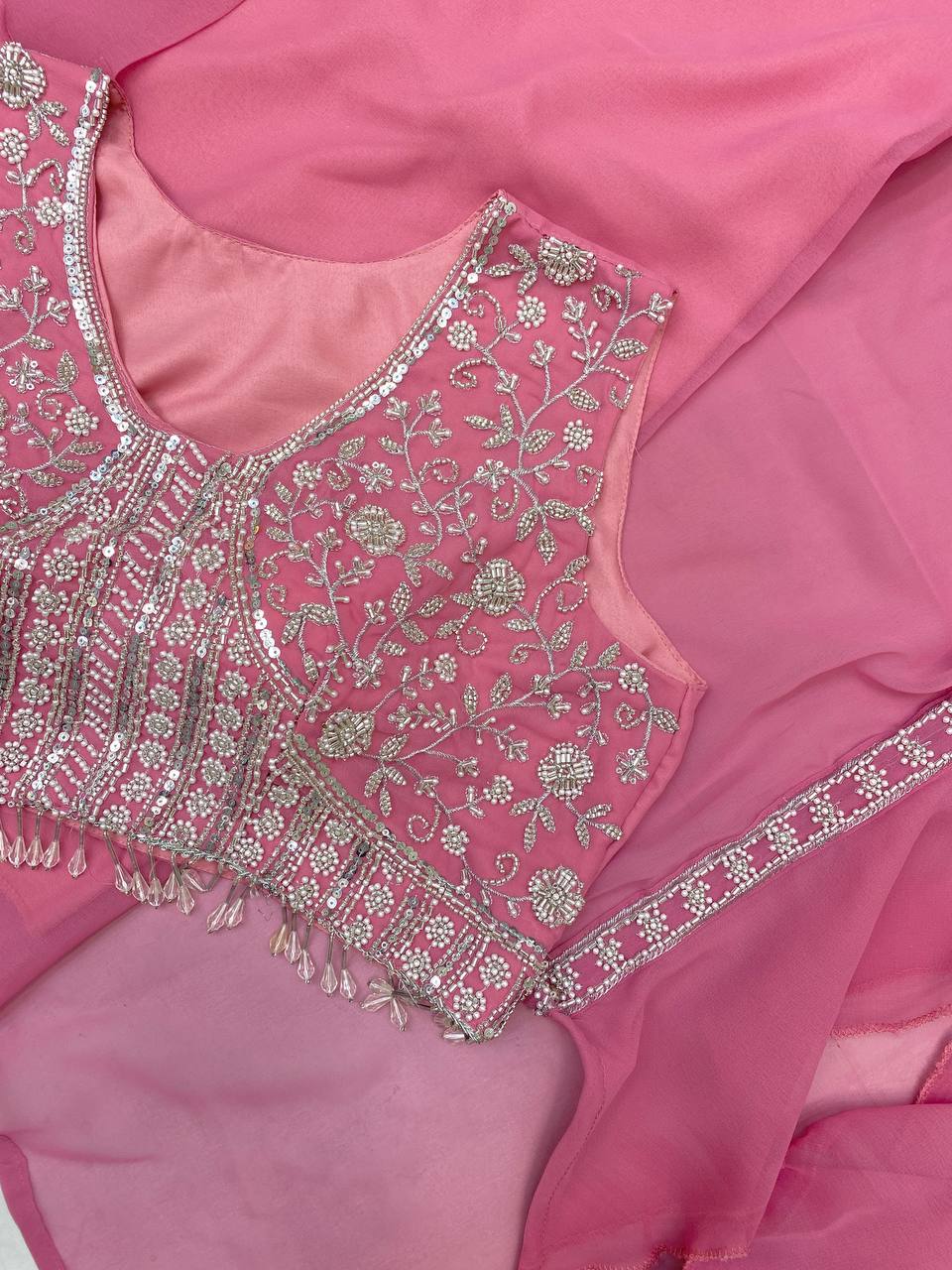 Designer 3-Piece Set – Embroidered Blouse, Dhoti & Koti with Ruffles