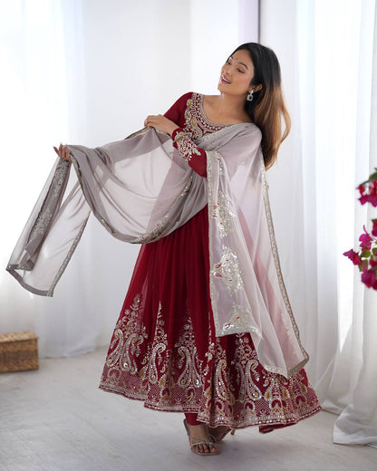Heavy Designer Party Wear Gown with Dupatta – Multy Thread Embroidery & Sequence Work