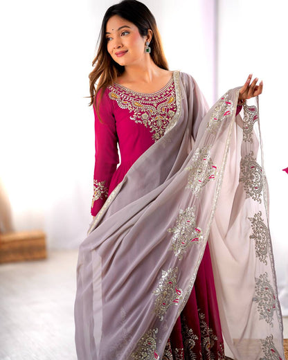 Heavy Designer Party Wear Gown with Dupatta – Multy Thread Embroidery & Sequence Work