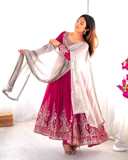Heavy Designer Party Wear Gown with Dupatta – Multy Thread Embroidery & Sequence Work