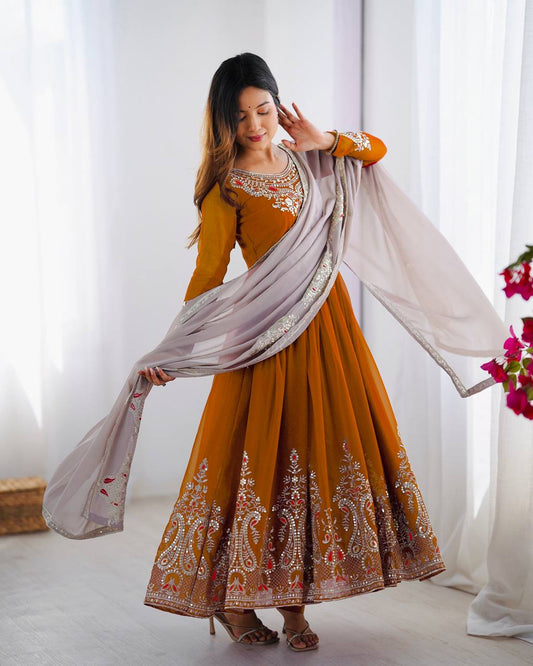 Heavy Designer Party Wear Gown with Dupatta – Multy Thread Embroidery & Sequence Work