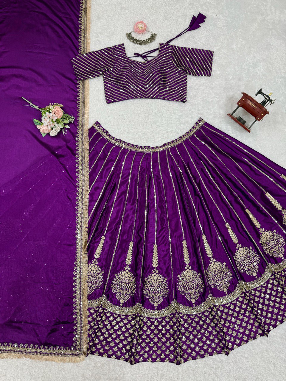 Elegant Chinon Silk Lehenga Set with Heavy Sequins Work