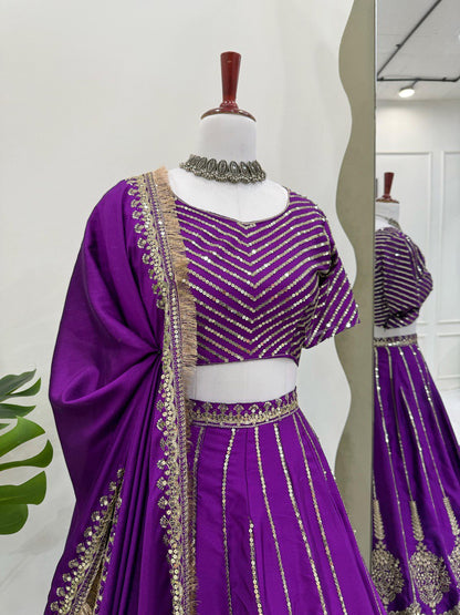 Elegant Chinon Silk Lehenga Set with Heavy Sequins Work