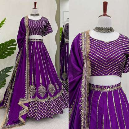 Elegant Chinon Silk Lehenga Set with Heavy Sequins Work