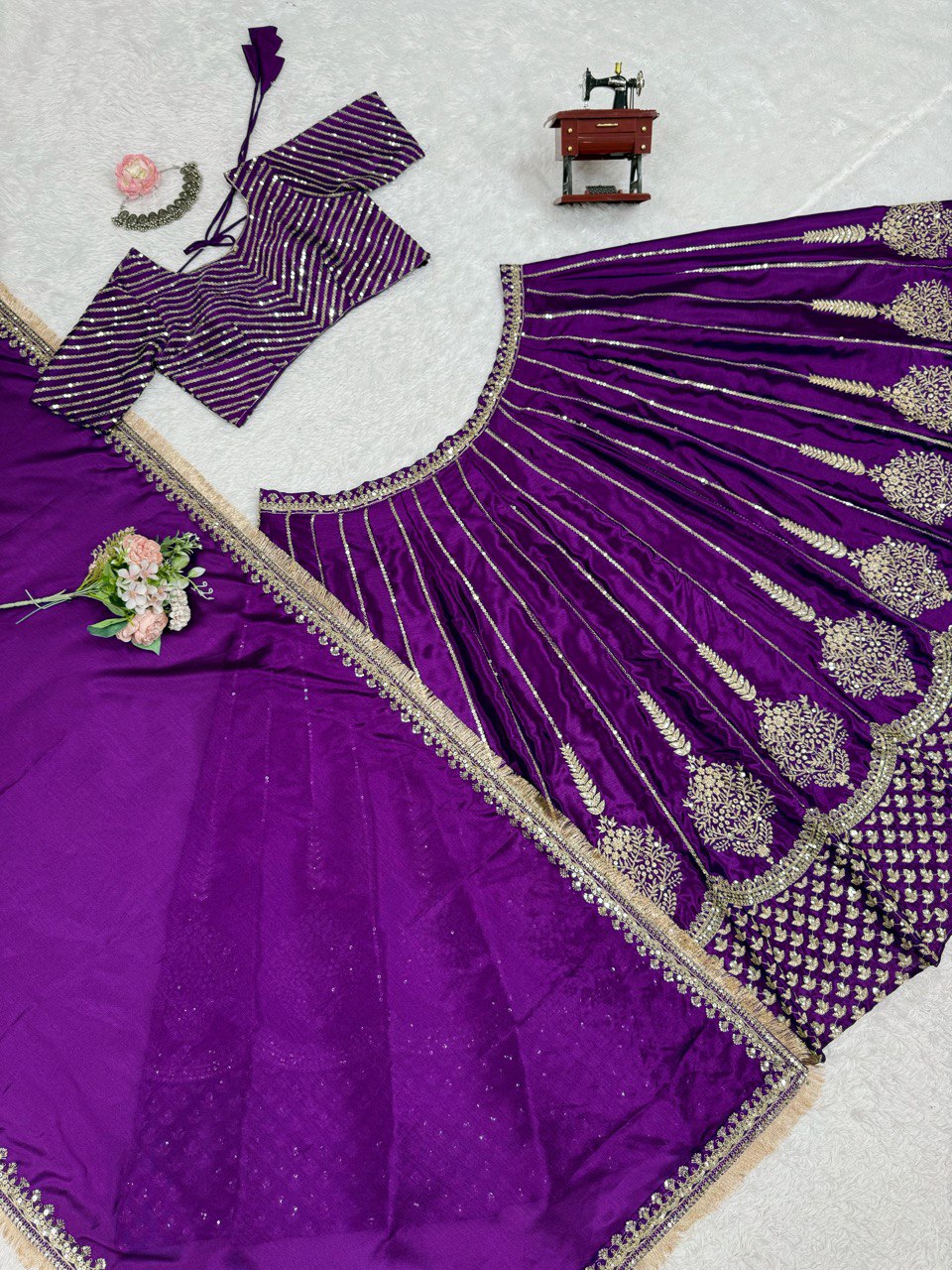 Elegant Chinon Silk Lehenga Set with Heavy Sequins Work