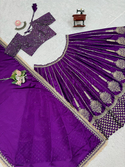 Elegant Chinon Silk Lehenga Set with Heavy Sequins Work