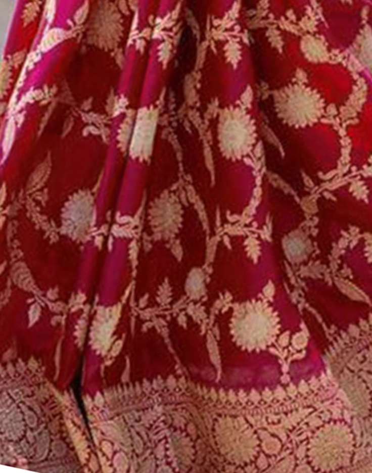 Luxurious Red Banarasi Soft Silk Saree with Elegant Gold Zari Work