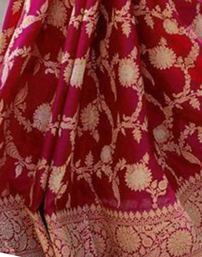 Luxurious Red Banarasi Soft Silk Saree with Elegant Gold Zari Work