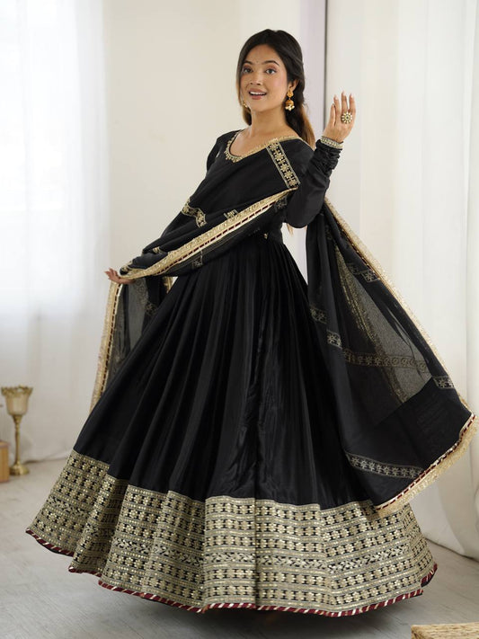 Elegant Chinon Silk Embroidered Suit Set with Dupatta