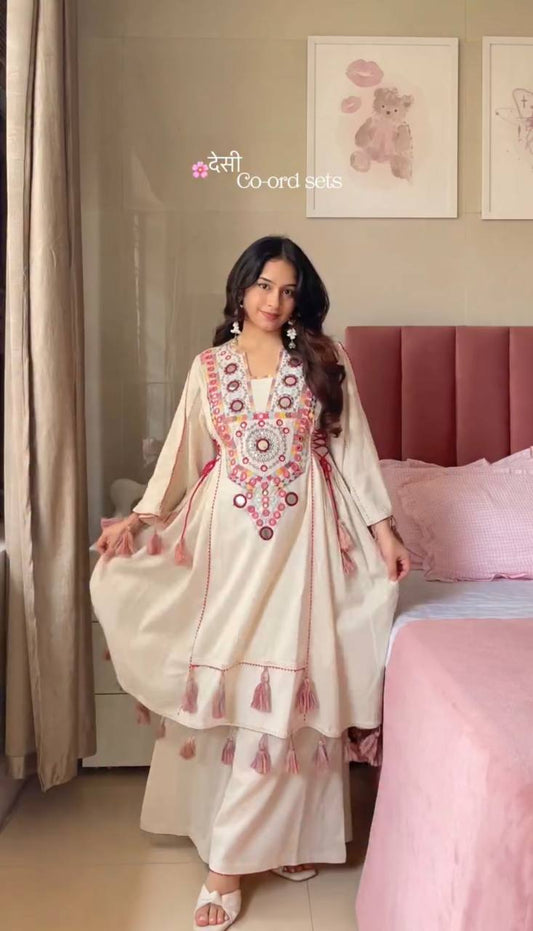 Premium Khadi Cotton Co-ord Set with Embroidery & Mirror Work