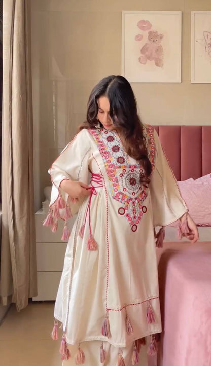 Premium Khadi Cotton Co-ord Set with Embroidery & Mirror Work