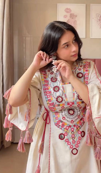 Premium Khadi Cotton Co-ord Set with Embroidery & Mirror Work