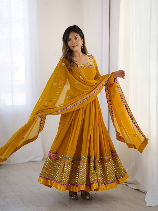 Heavy Georgette Embroidered Party Wear Gown with Dupatta
