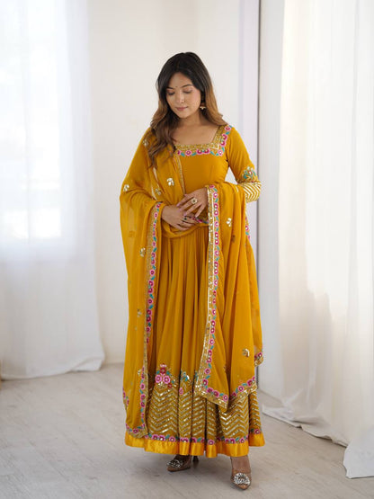 Heavy Georgette Embroidered Party Wear Gown with Dupatta