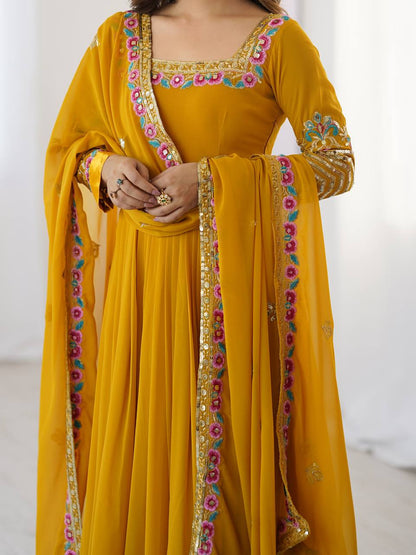 Heavy Georgette Embroidered Party Wear Gown with Dupatta
