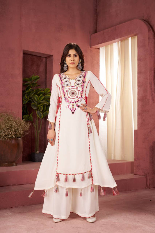 Rakhi Special Designer Cord Set with Palazoo | Premium Rayon with Real Mirror Work & Tassels