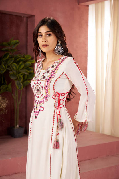 Rakhi Special Designer Cord Set with Palazoo | Premium Rayon with Real Mirror Work & Tassels