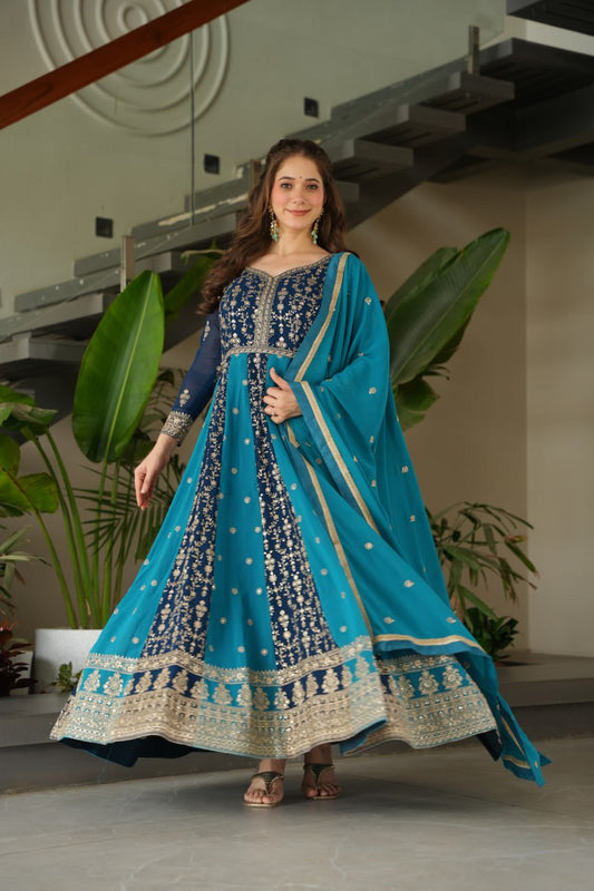 Luxury Zari & Sequins Embroidered Gown with Dupatta