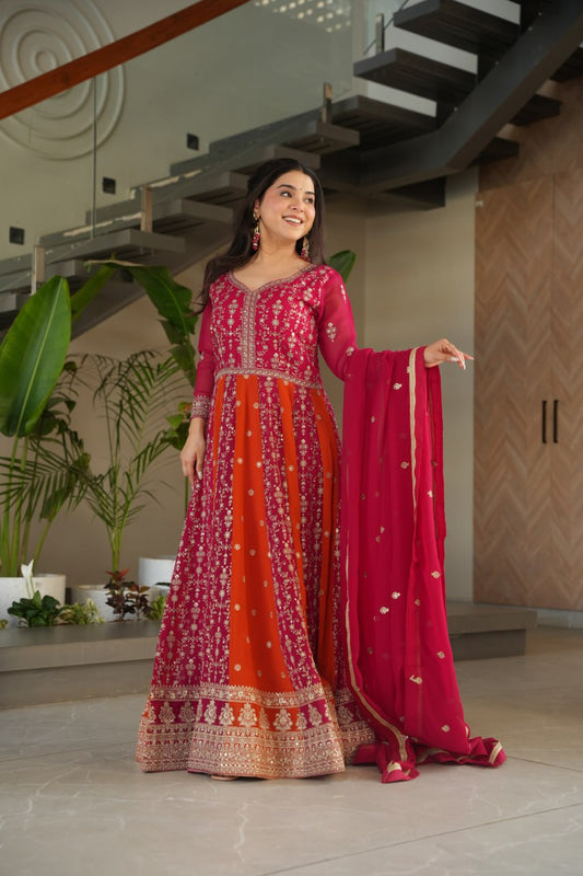 Luxury Zari & Sequins Embroidered Gown with Dupatta