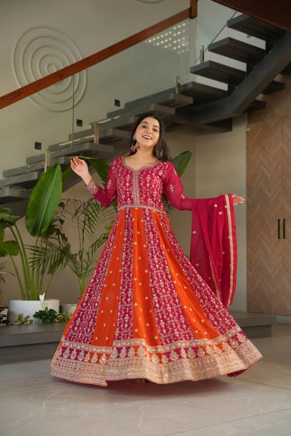 Luxury Zari & Sequins Embroidered Gown with Dupatta