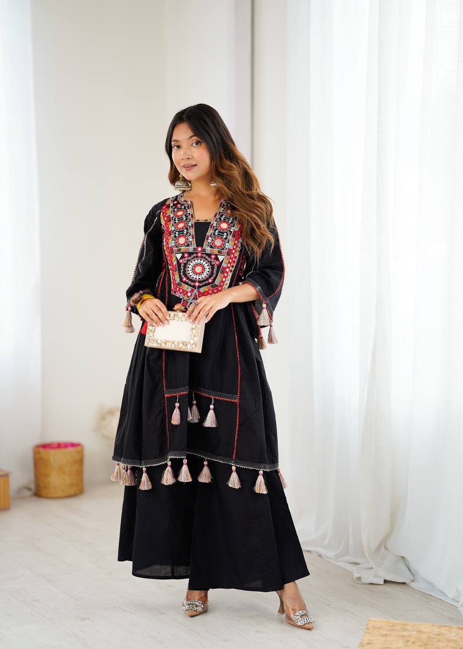 Premium Khadi Cotton Co-ord Set with Embroidery & Mirror Work