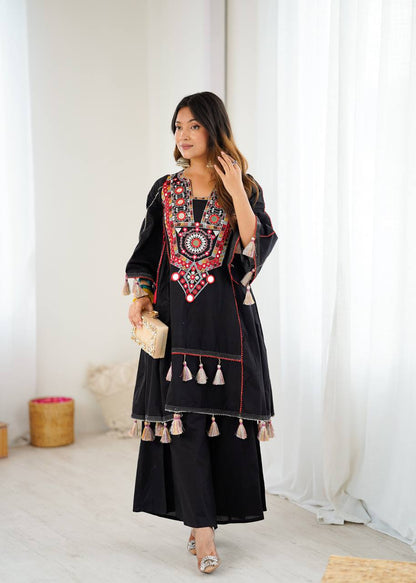 Premium Khadi Cotton Co-ord Set with Embroidery & Mirror Work