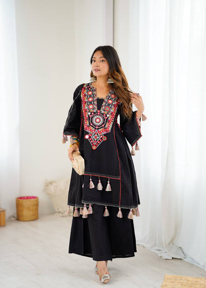 Premium Khadi Cotton Co-ord Set with Embroidery & Mirror Work