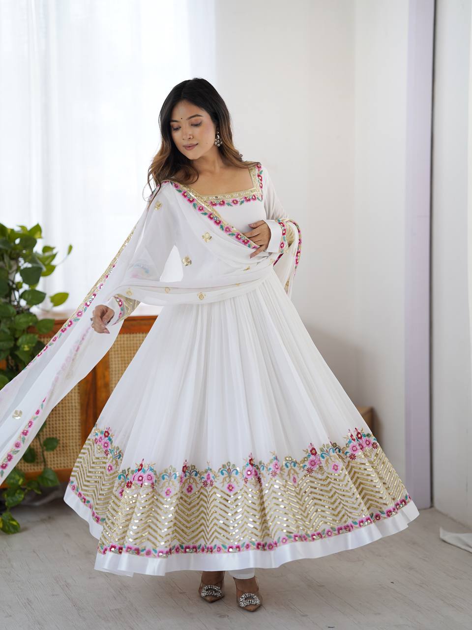 Heavy Georgette Embroidered Party Wear Gown with Dupatta