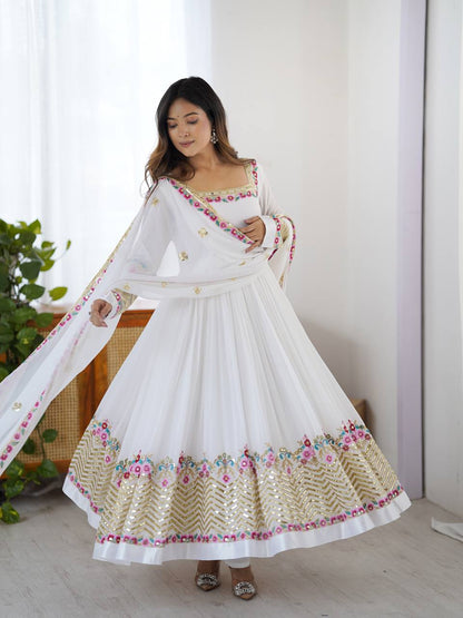 Heavy Georgette Embroidered Party Wear Gown with Dupatta