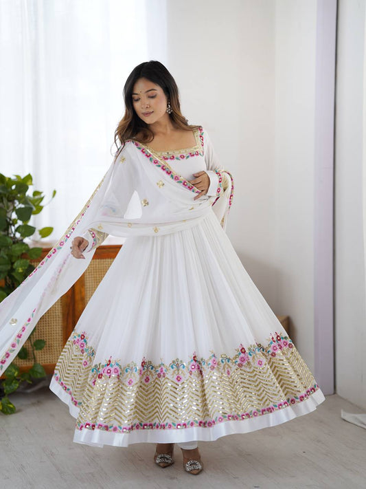 Heavy Georgette Embroidered Party Wear Gown with Dupatta
