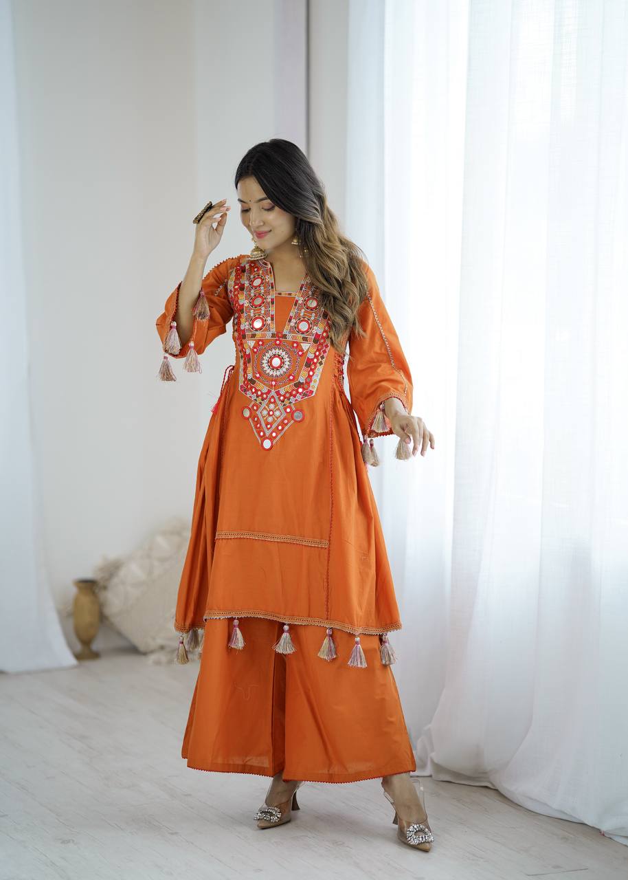 Premium Khadi Cotton Co-ord Set with Embroidery & Mirror Work