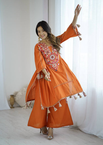 Premium Khadi Cotton Co-ord Set with Embroidery & Mirror Work