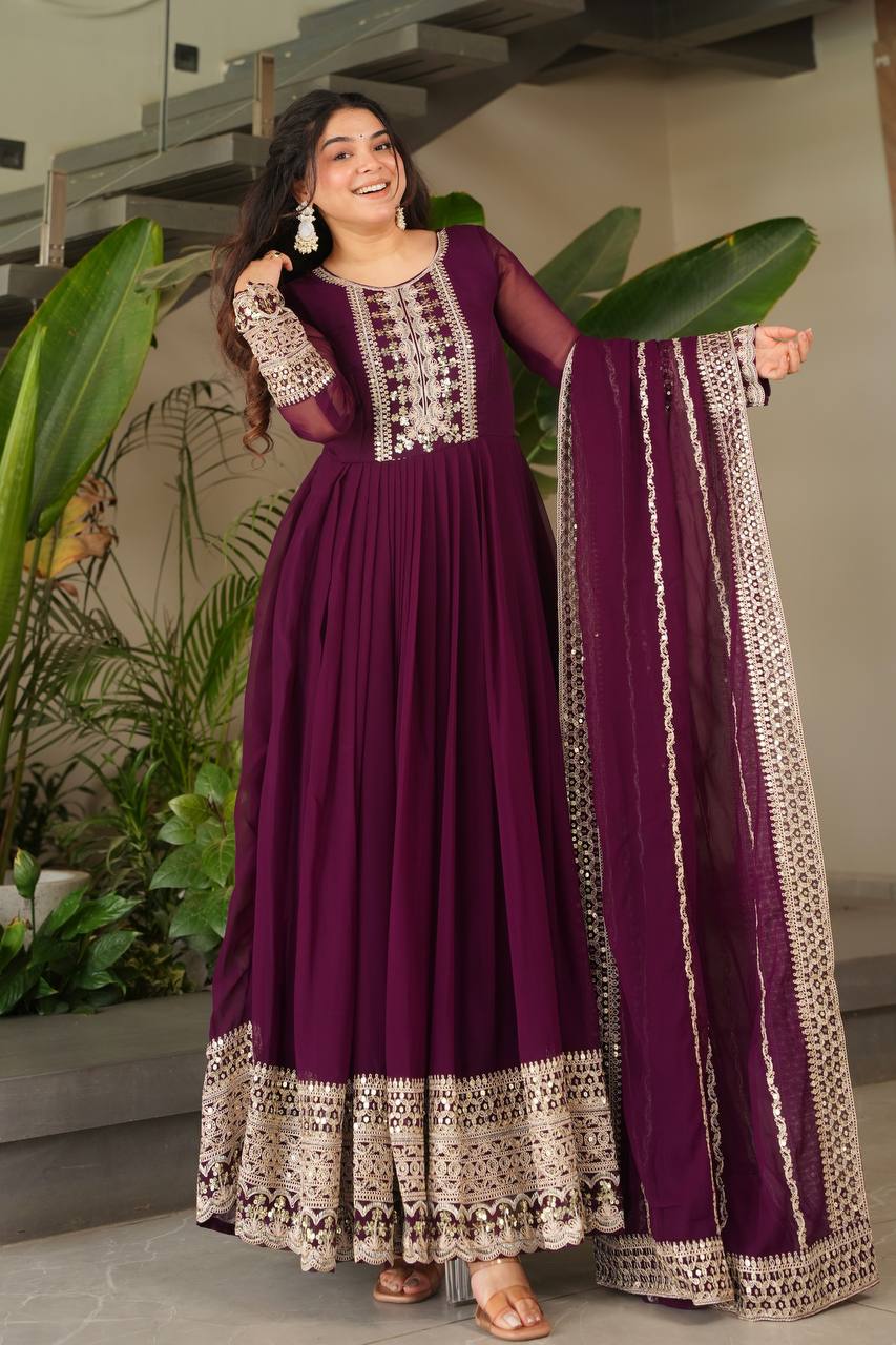Fox Georgette Heavy Embroidered Gown with Dupatta
