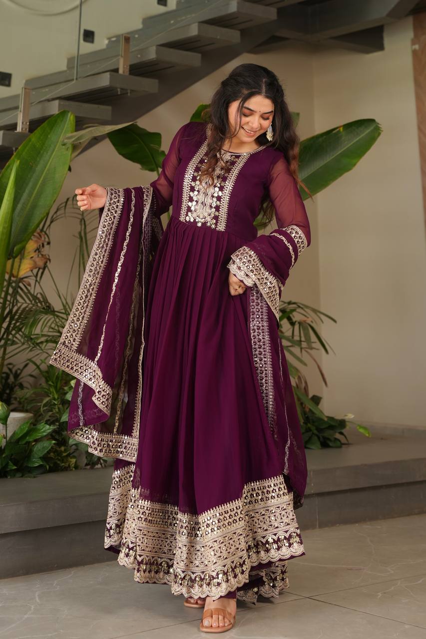 Fox Georgette Heavy Embroidered Gown with Dupatta