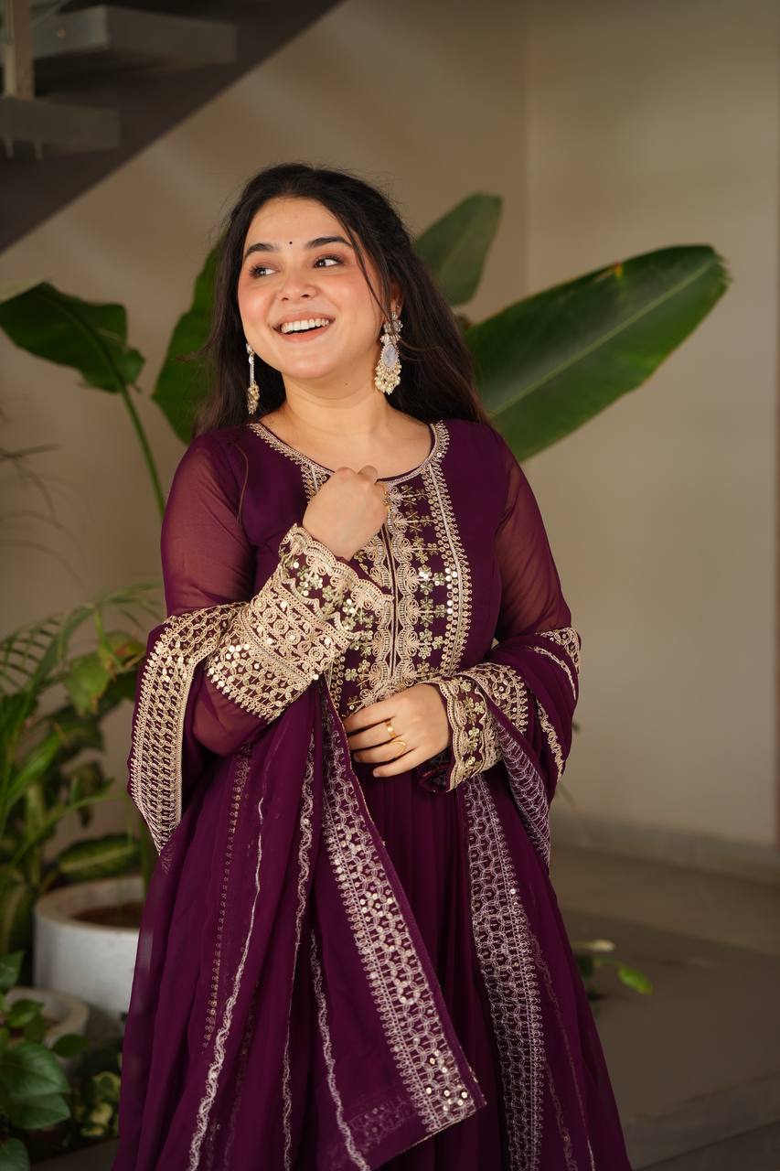 Fox Georgette Heavy Embroidered Gown with Dupatta