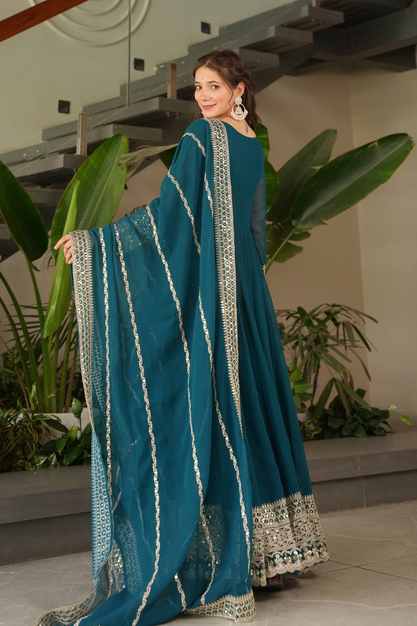 Fox Georgette Heavy Embroidered Gown with Dupatta