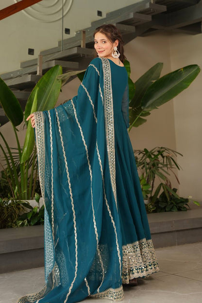 Fox Georgette Heavy Embroidered Gown with Dupatta