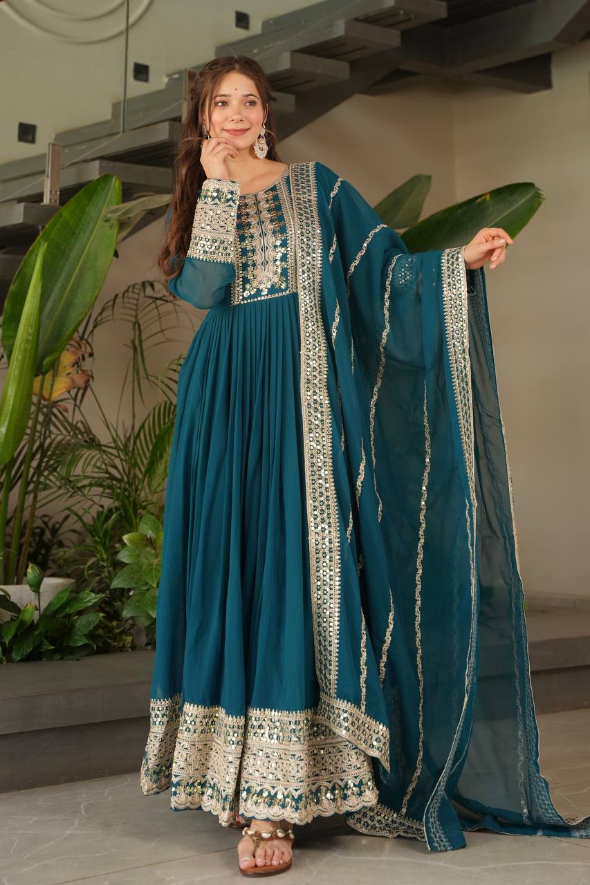 Fox Georgette Heavy Embroidered Gown with Dupatta