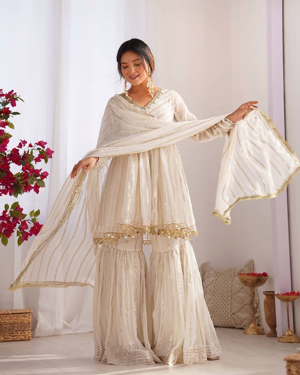 Mal Chanderi Salwar Suit with Real Mirror Handwork