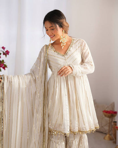 Mal Chanderi Salwar Suit with Real Mirror Handwork