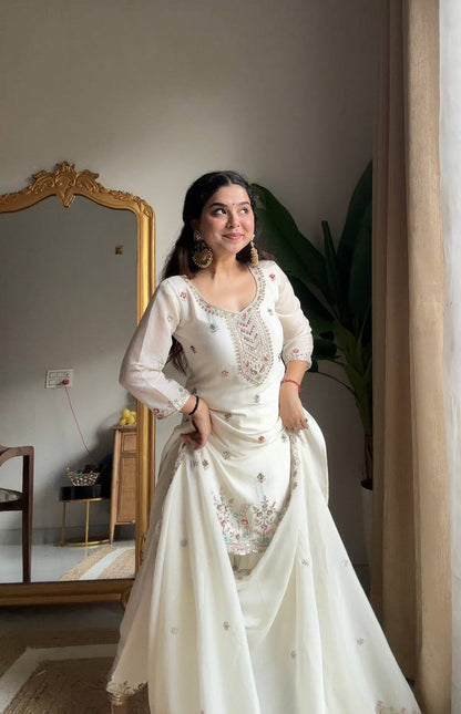 Adaa Chinon Embroidered Kurti Salwar Dupatta Set