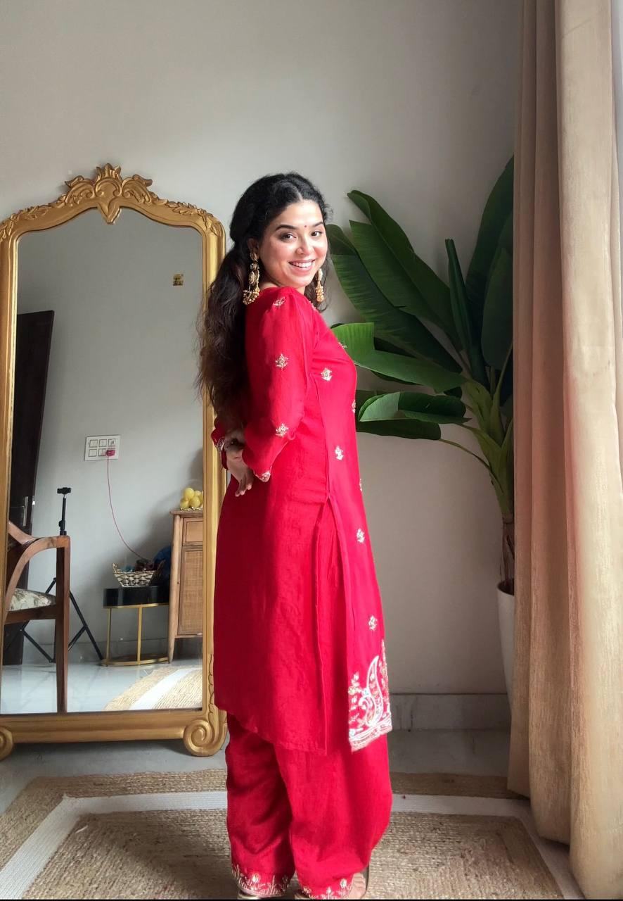 Adaa Chinon Embroidered Kurti Salwar Dupatta Set