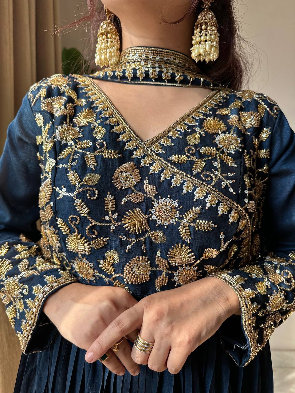 Gulnaar Blooming Vichitra Embroidered Kurti Pant Dupatta Set