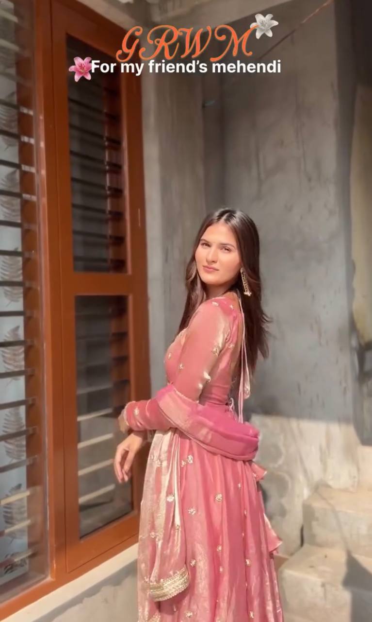 Premium Heavy Fandy Silk Gown Set with Embroidered Dupatta & Pant